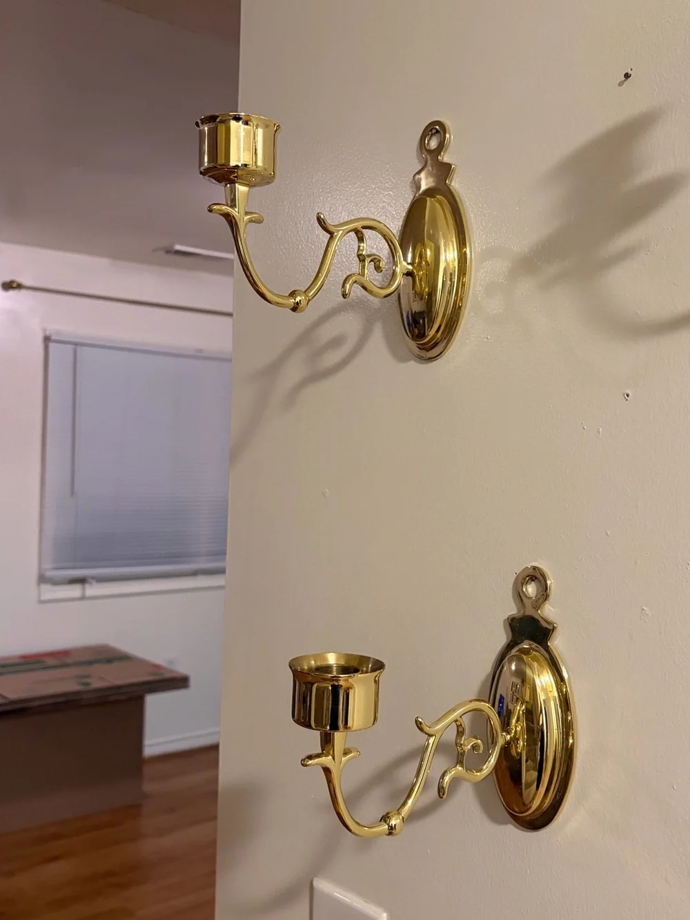 Polished Brass Wall Candle Sconces - Set of 2